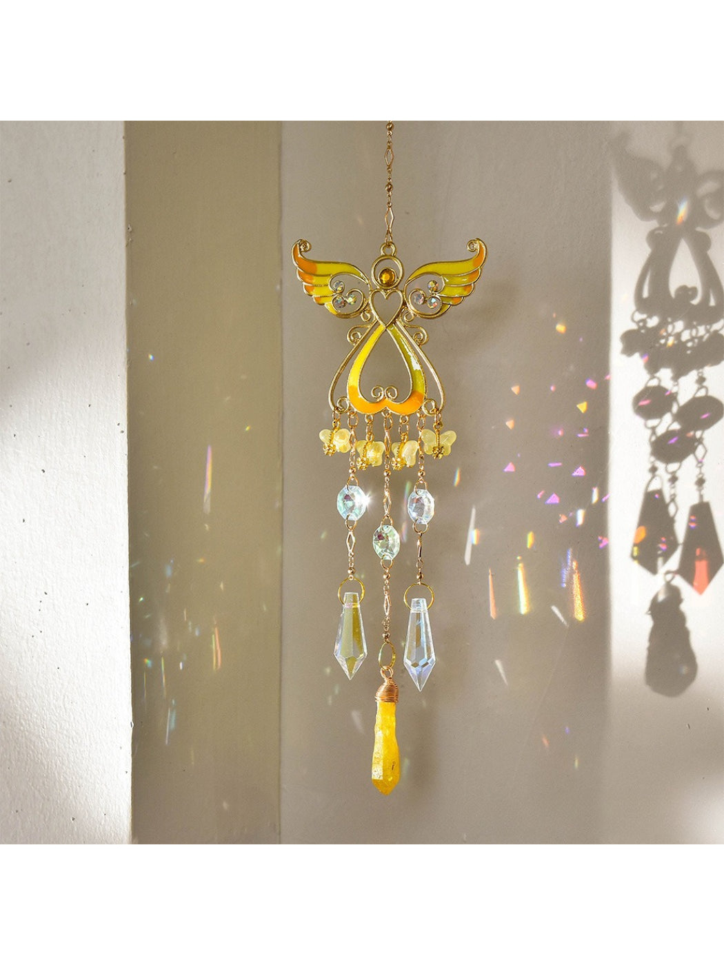 Close-up of Somnia Angel Wing Crystal Sun Catcher showing crystal details