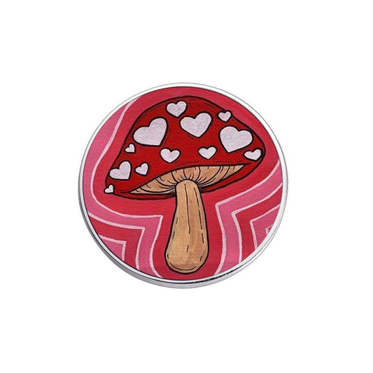 Pinori - Red Mushroom Pattern Round Pin