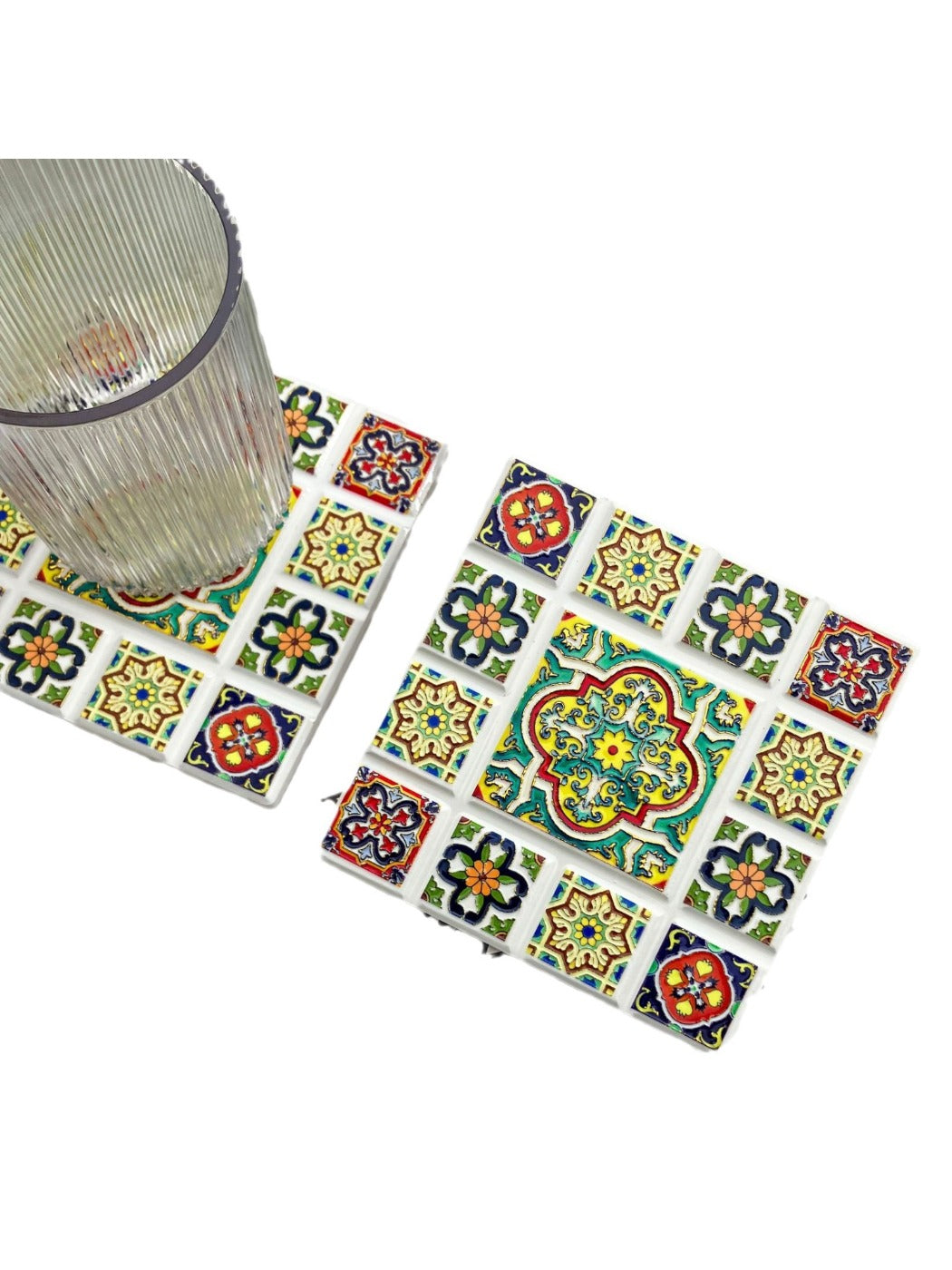 Thimara - Vintage Bohemian Embossed Square Ceramic Coaster