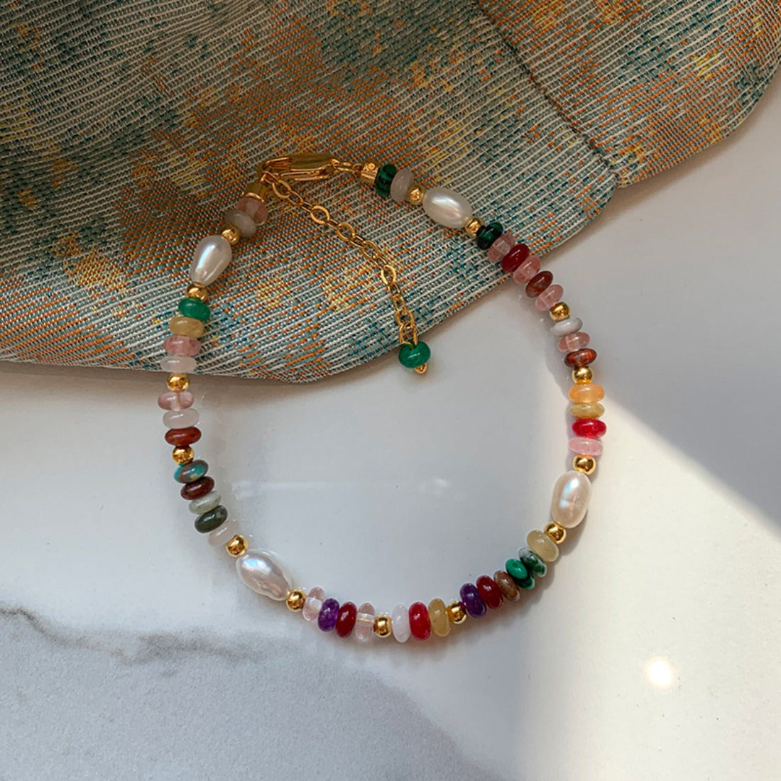 Handmade Beaded Necklace with Natural Stones & Pearls