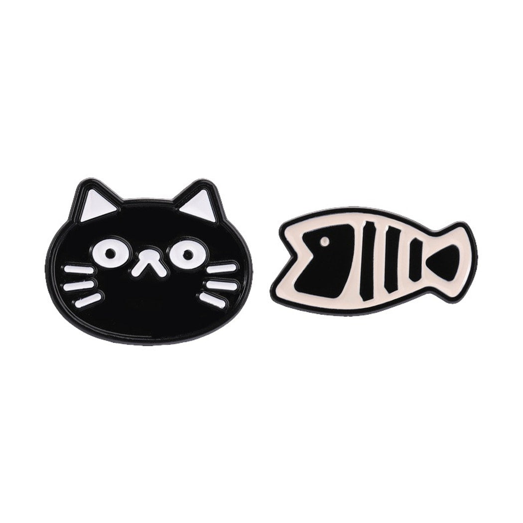 Pinori - Simple Cat and Fishbone Animal Brooch