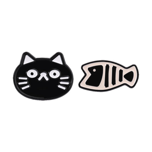 Pinori - Simple Cat and Fishbone Animal Brooch