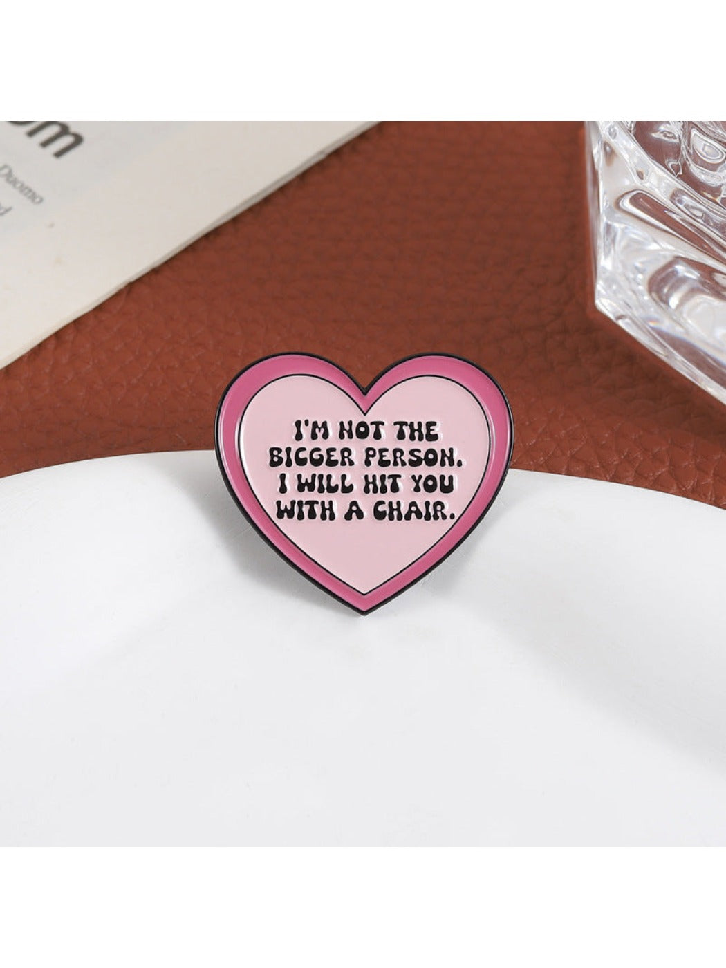Pinori - Funny Heart Shaped Text Pin Brooch