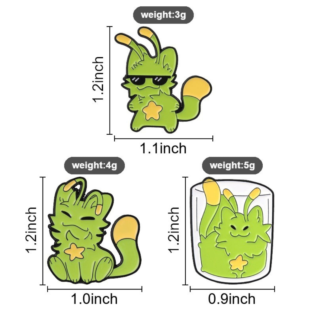Pinori Green Cat Enamel Pin Set
