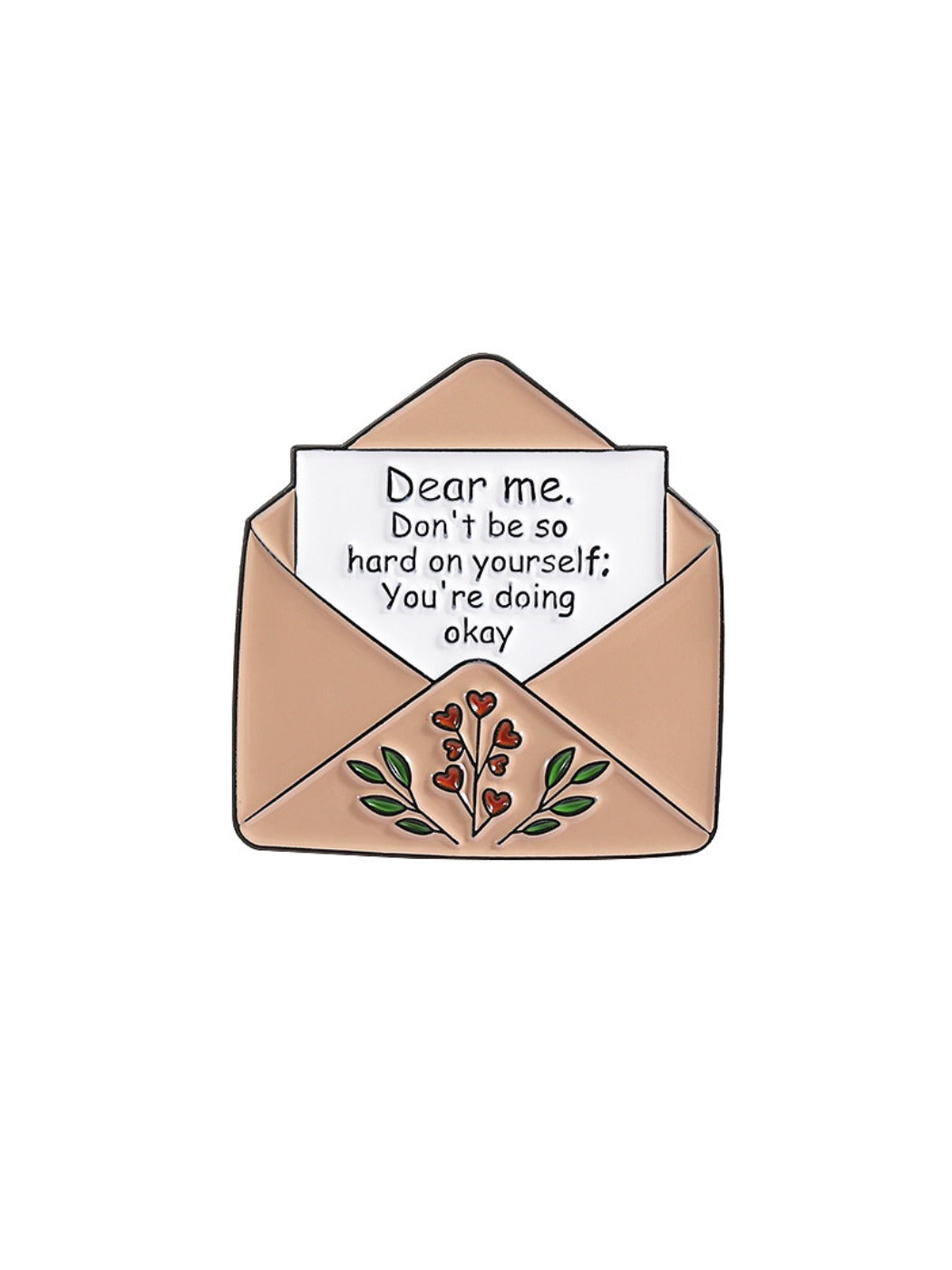 Pinori letter envelope brooch angled to show front and side details