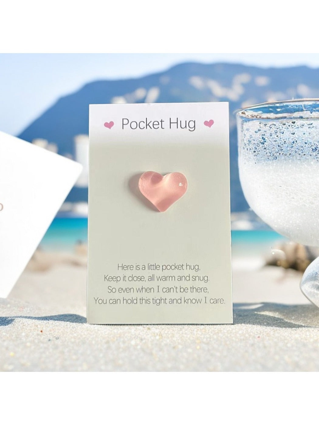 Taphug - Pocket Hug Heart Pink Transparent Love pocket hug card and keepsake token