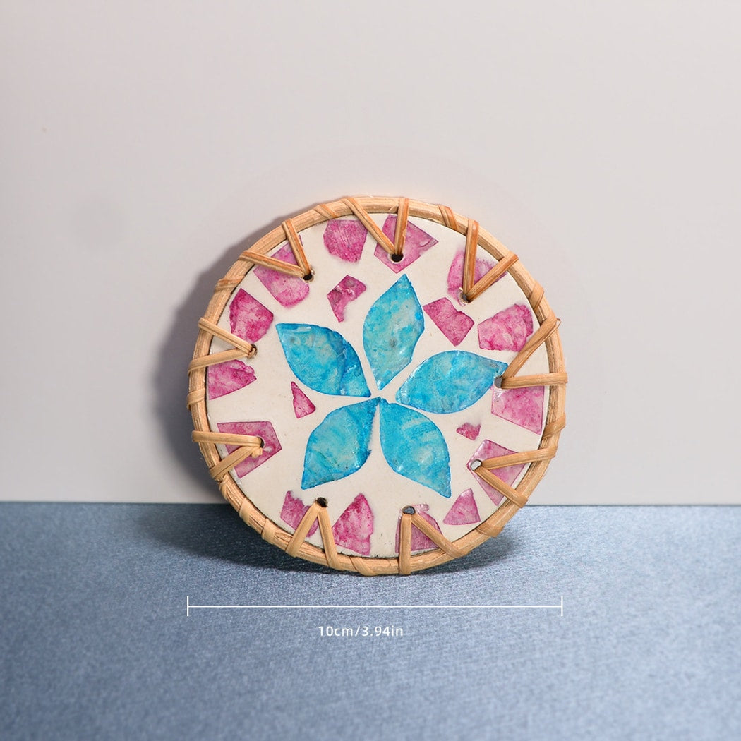 Thimara - Intarsia Floral Pattern Round Coaster