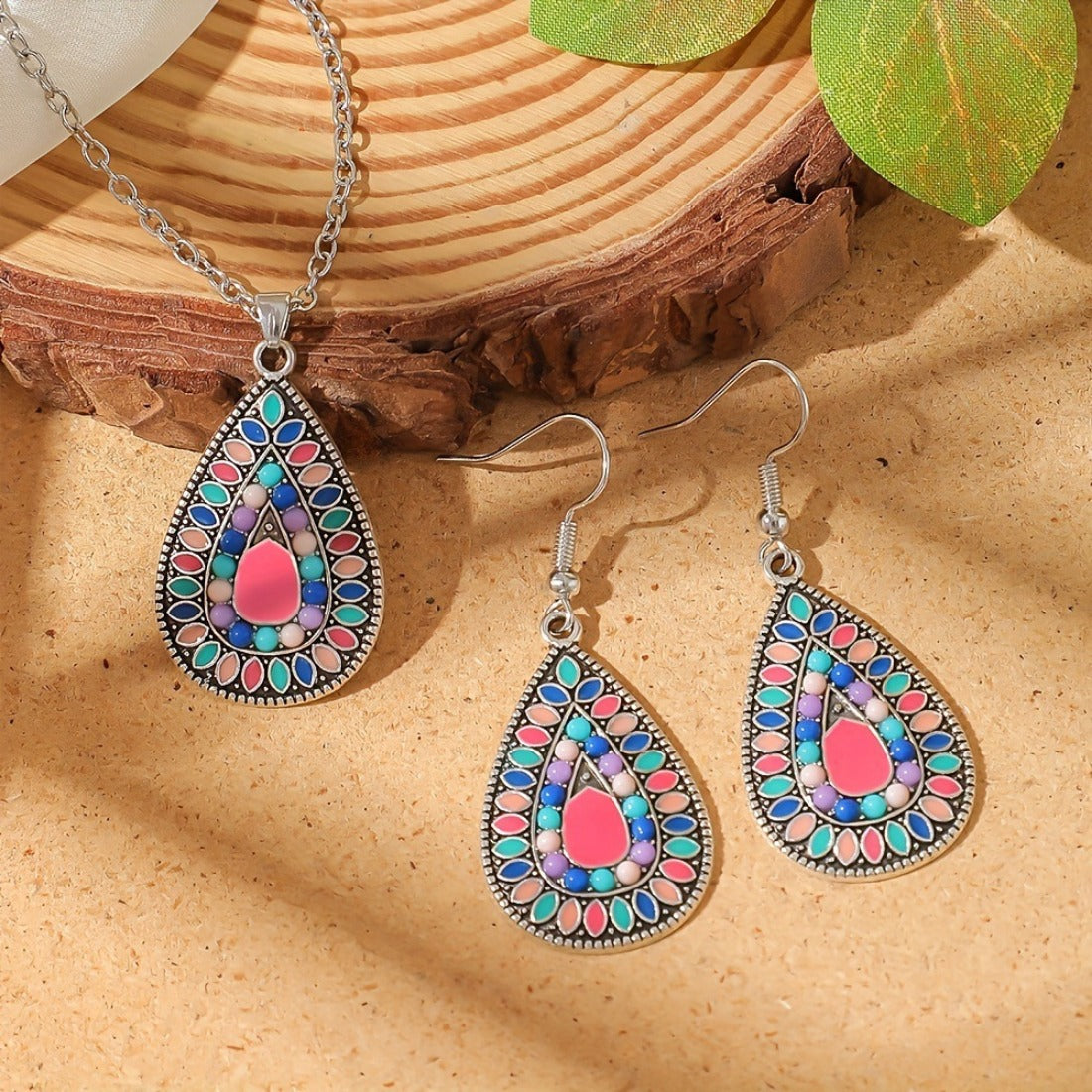 Bohemian Teardrop Earrings and Necklace Set