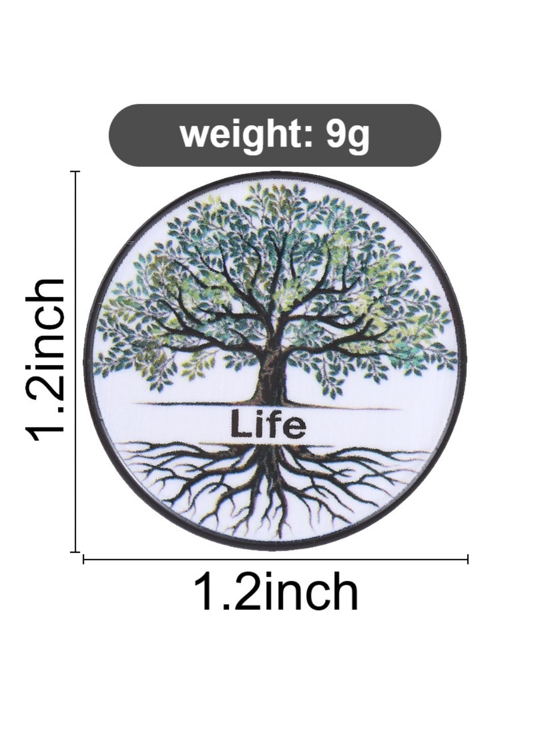 Pinori - Cute Cartoon Tree of Life with Life Text & White Circle Pin