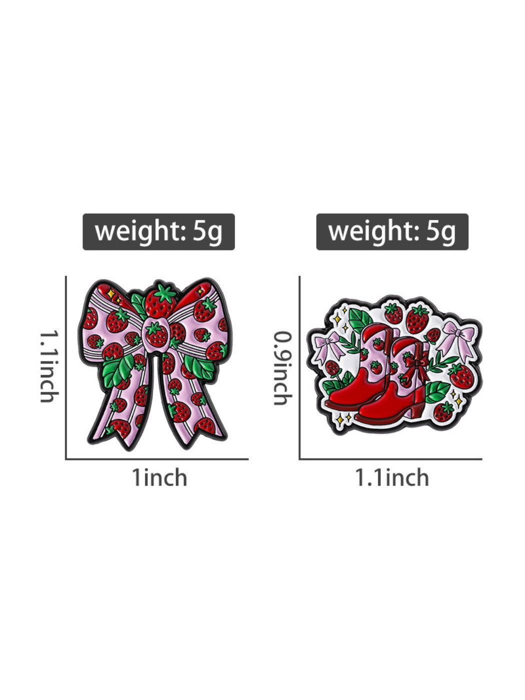 Strawberry brooch worn on a backpack strap in casual outfit