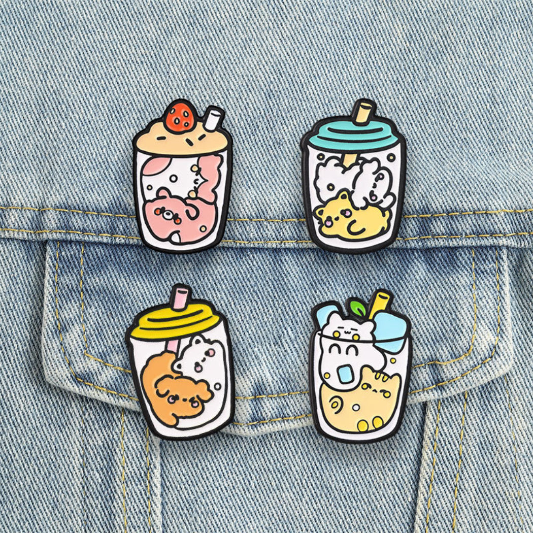 Pinori Cat Drink Cup Enamel Pin Set
