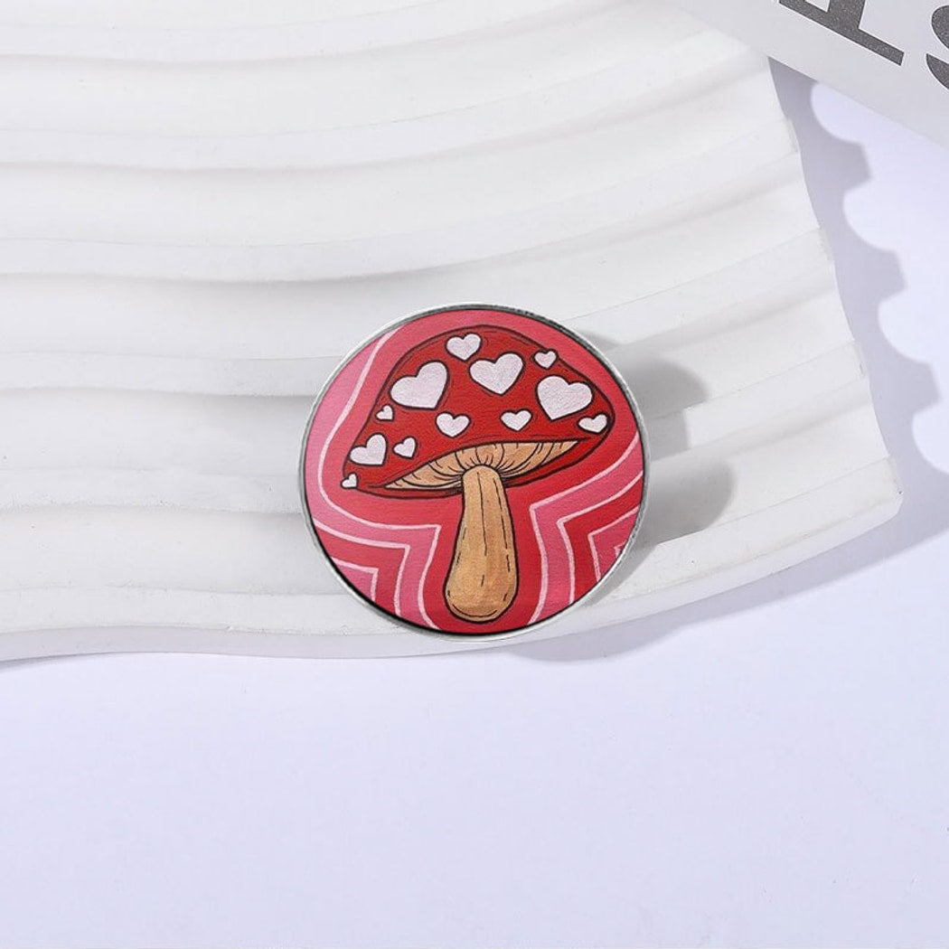 Pinori - Red Mushroom Pattern Round Pin