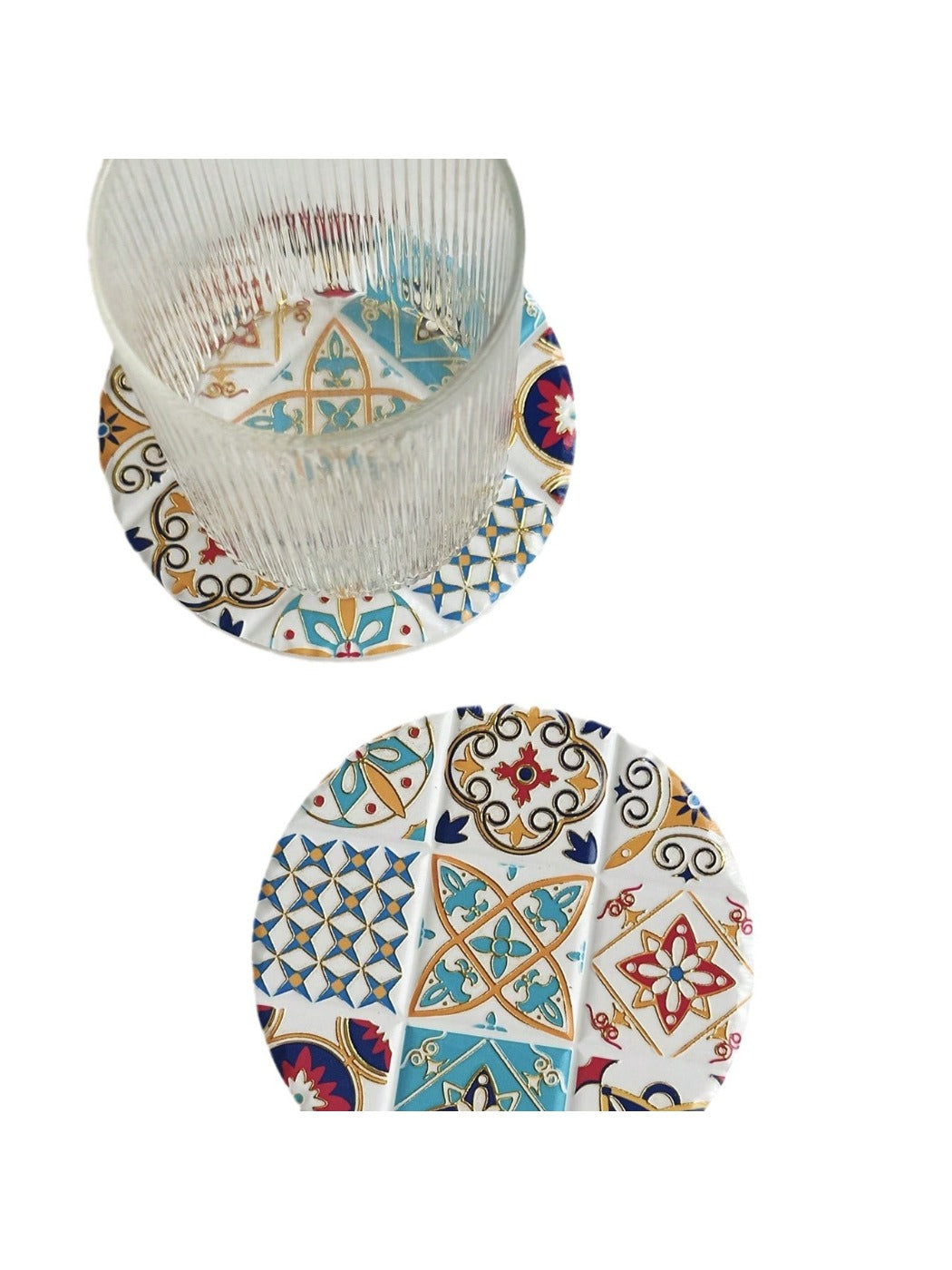 Thimara - Round Retro Style Ceramic Coasters  Gold Foil Embossed
