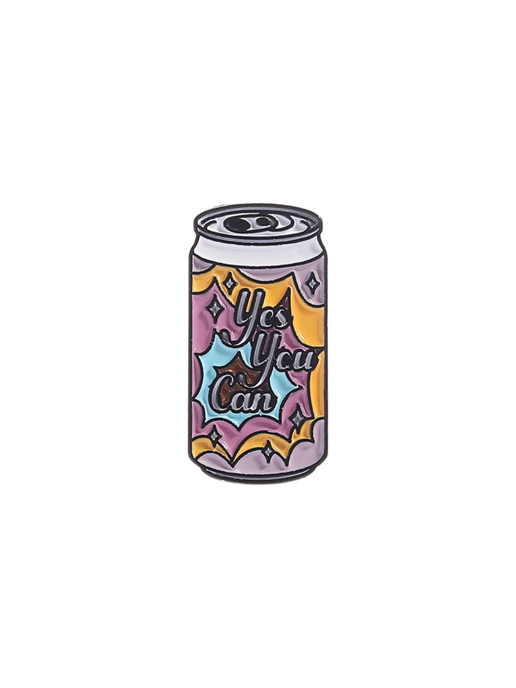 Pinori punk soda can badge displayed with other punk-themed accessories on a table