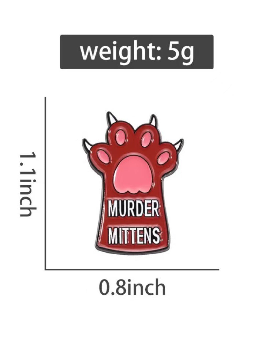 Pinori bear paw and cat paw enamel pin placed next to a ruler for size reference
