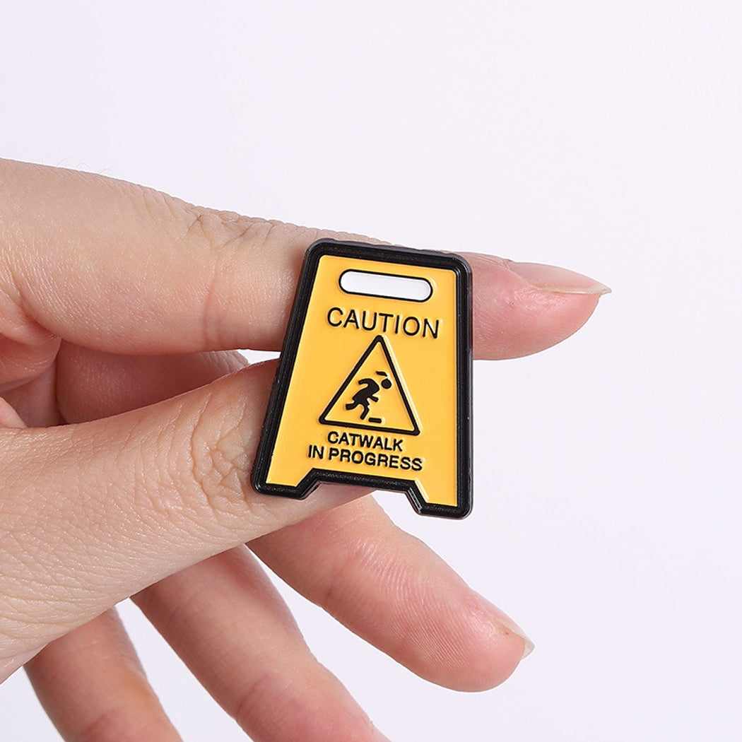 Pinori - Novelty Warning Sign Letter Shape Brooch