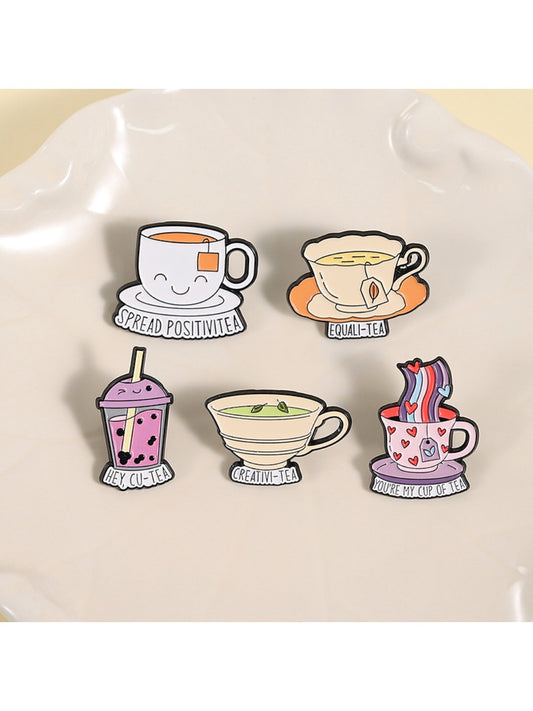 Pinori funny tea cup pun enamel pin with smiling tea cup design