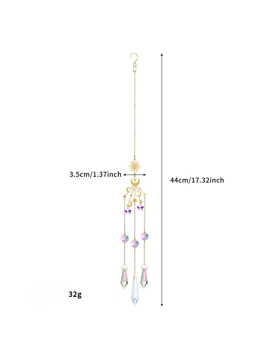 Somnia Star Moon Rainbow Sun Catcher hanging indoors with colorful light effects