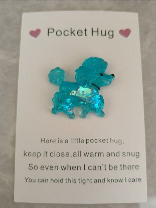 Taphug - Pocket Hug Blue Glitter Poodle pocket hug card and keepsake token