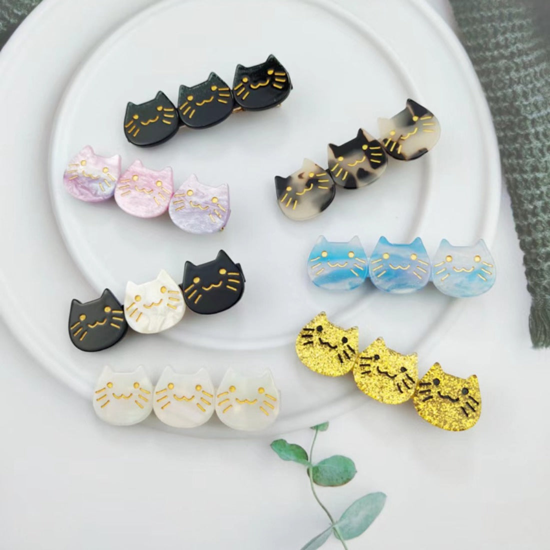 Cico - Three Cat Head Acetate Hair Clips