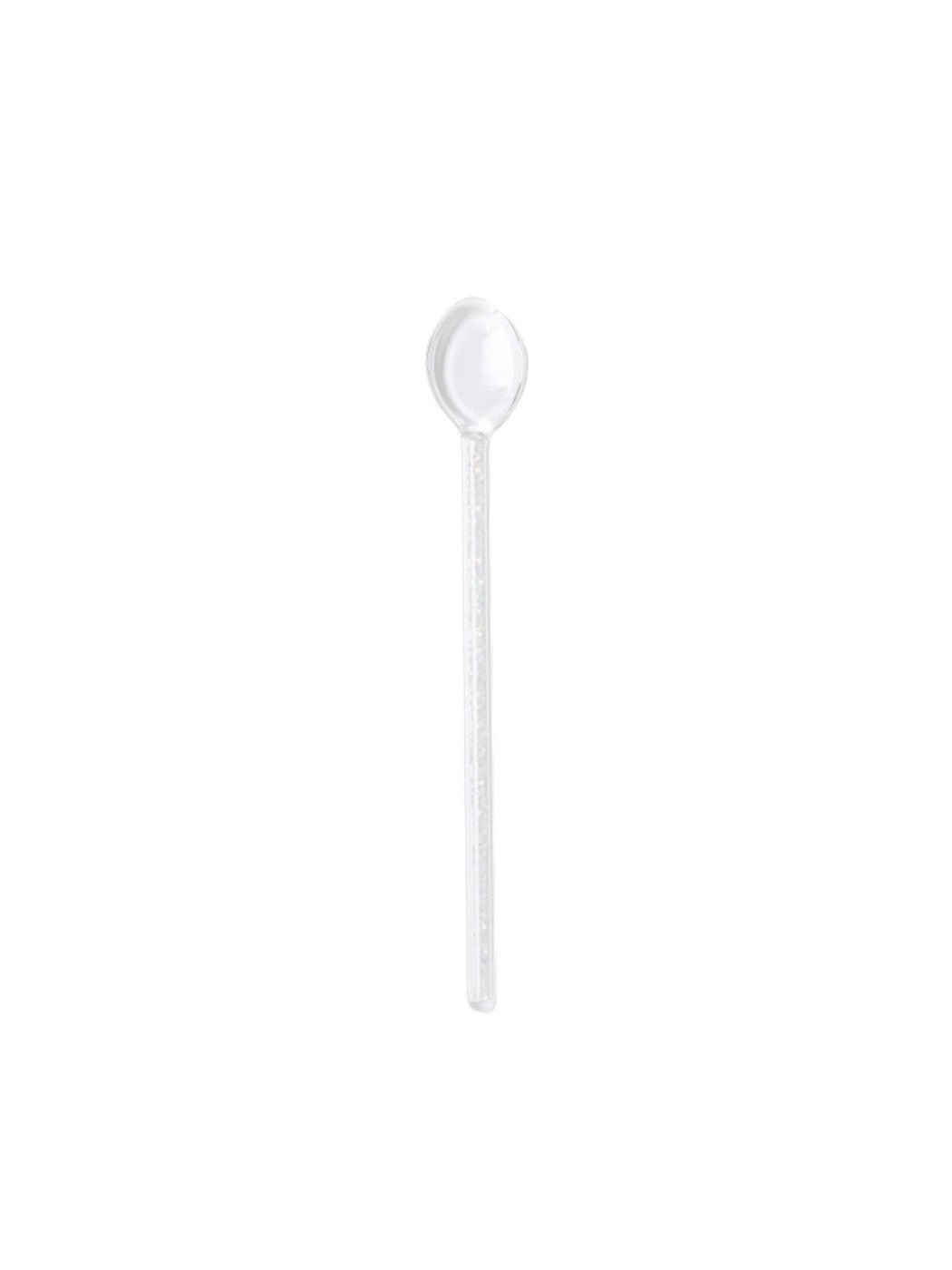 Thimara glass spoon with long handle positioned horizontally