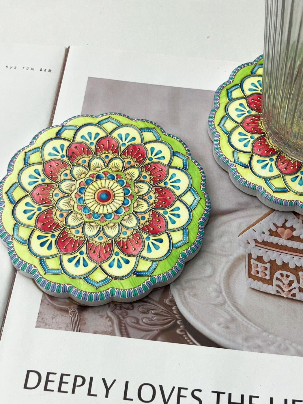 Thimara - Vintage Bohemian Style Round Lace Ceramic Coaster