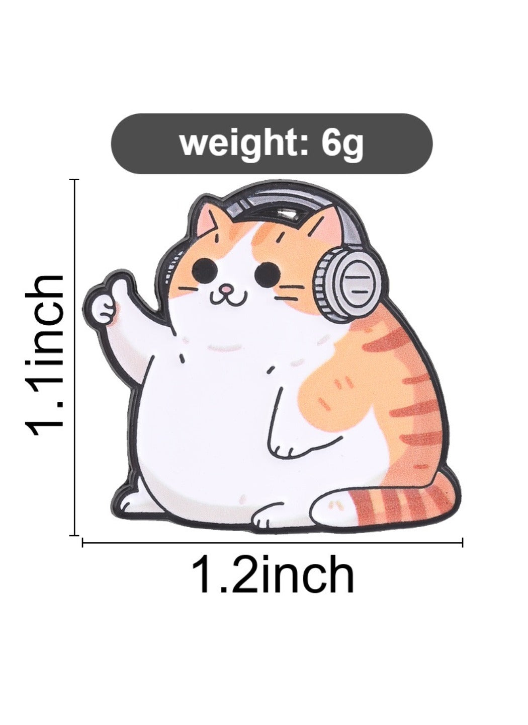 Pinori - Cute Cartoon Chubby Orange Cat with Headphones Pin Brooch Badge