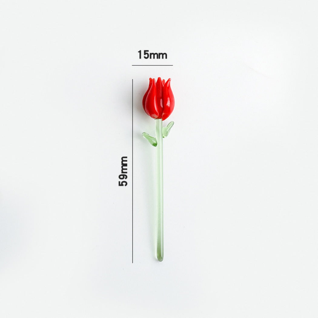 Detailed view of the glass rose’s petals curling naturally in a mini size