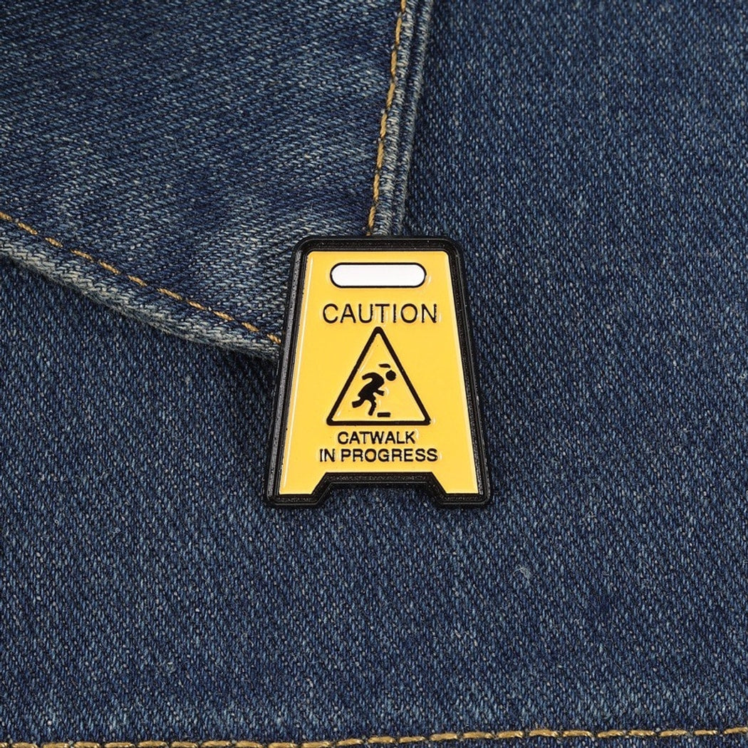 Pinori - Novelty Warning Sign Letter Shape Brooch