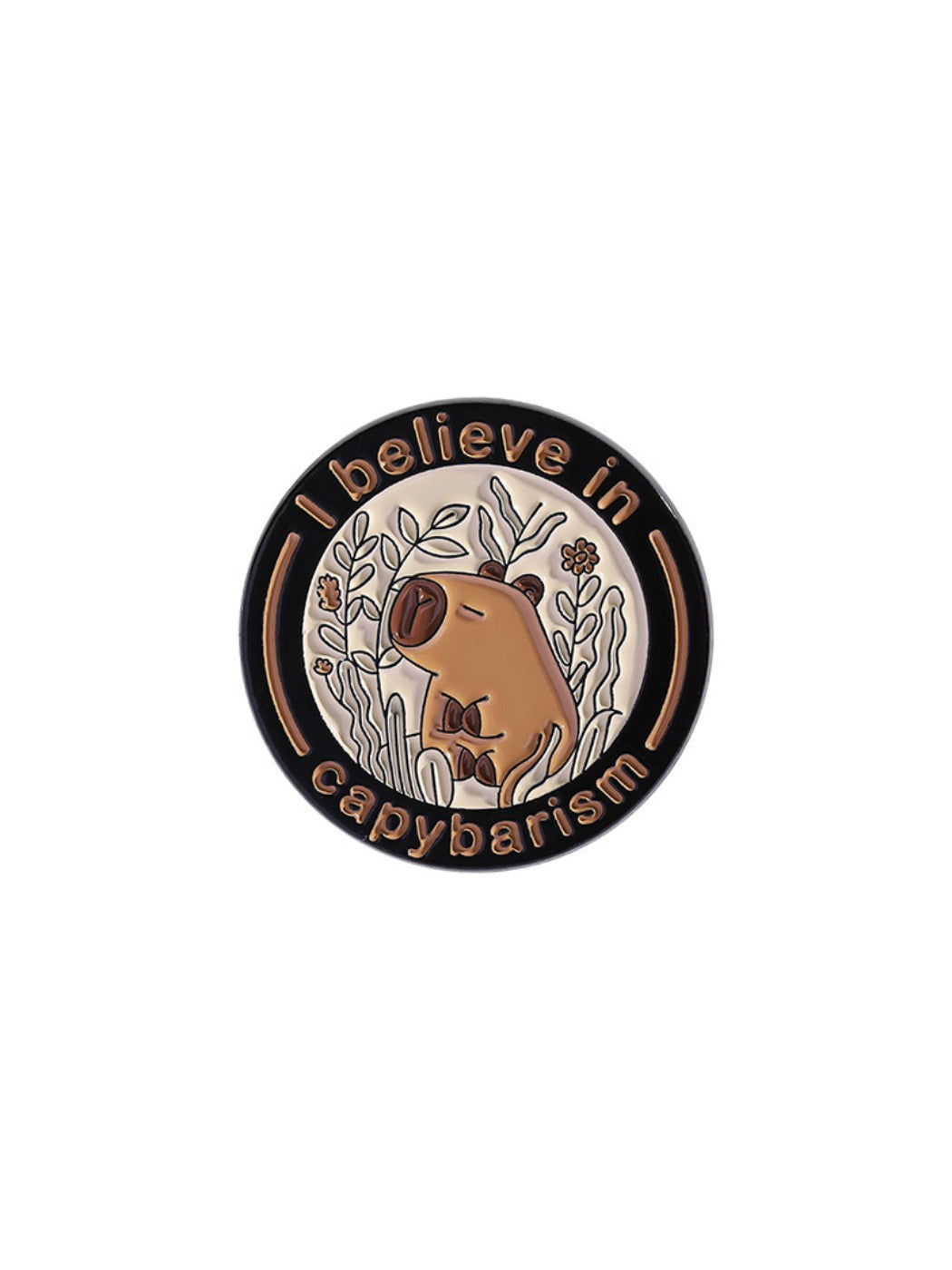 Pinori capybara metal enamel pin in packaging with brand logo visible