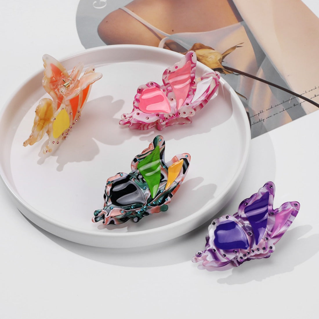 Vibrant Butterfly-Shaped Acetate Hair Clip