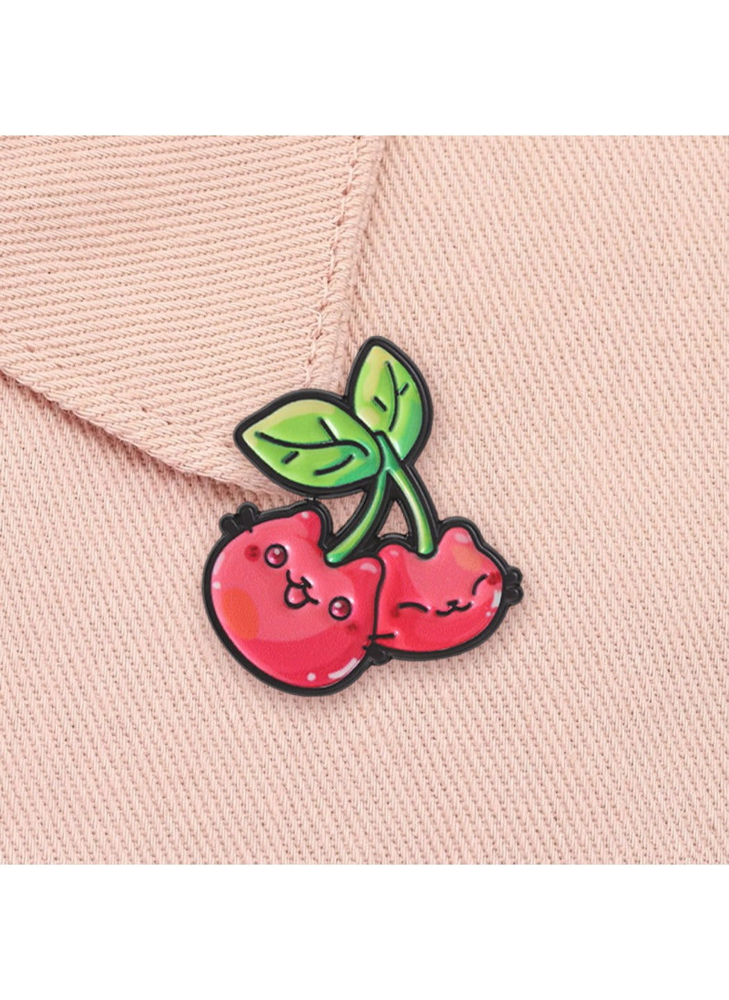 Pinori - Cute Cartoon Cherry Fruit & Kitten Pin Brooch Badge