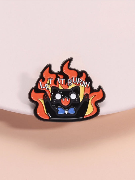 Pinori Evil Kitten brooch with detailed fiery flames enamel design