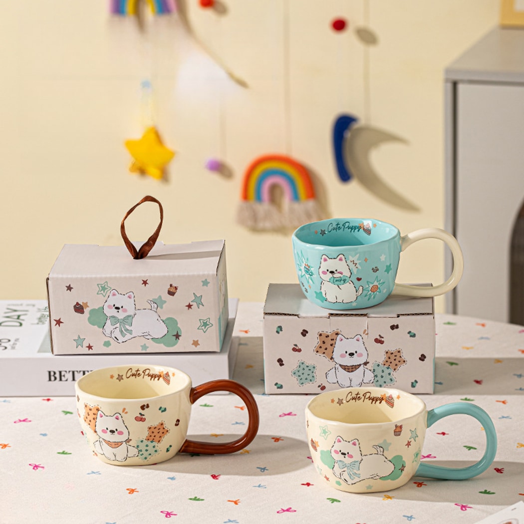 Mivora - Cute Cartoon Dog Round Handle Coffee Mug