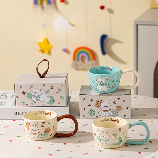Mivora - Cute Cartoon Dog Round Handle Coffee Mug
