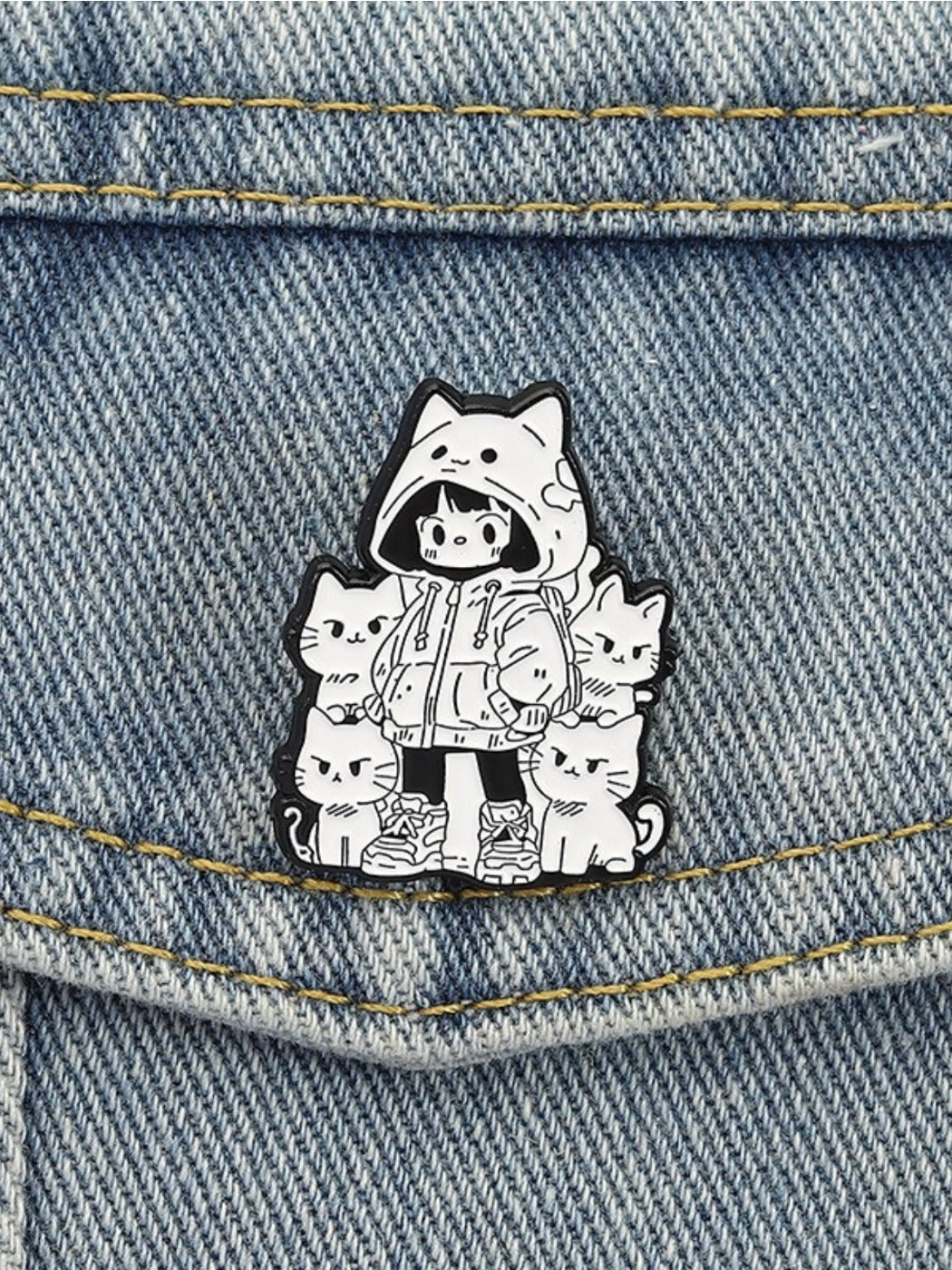 Pinori - Cute Cat And Girl Brooch