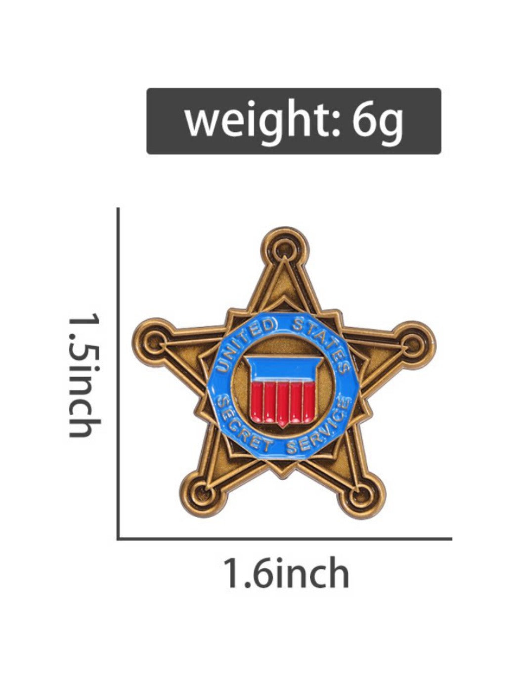 Pinori retro star brooch placed on a wooden surface