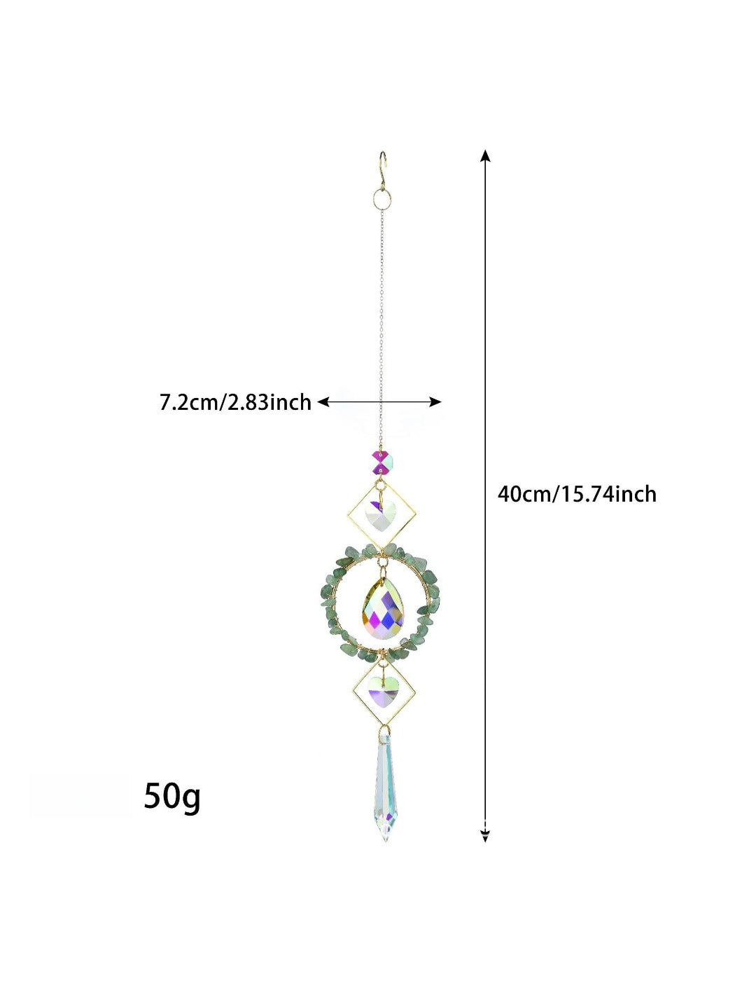 Somnira wind chime hanging from a tree branch with green leaves in background