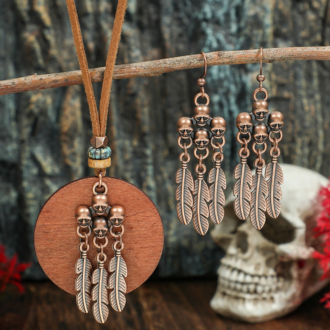 Halloween Skull Necklace and Earring Set