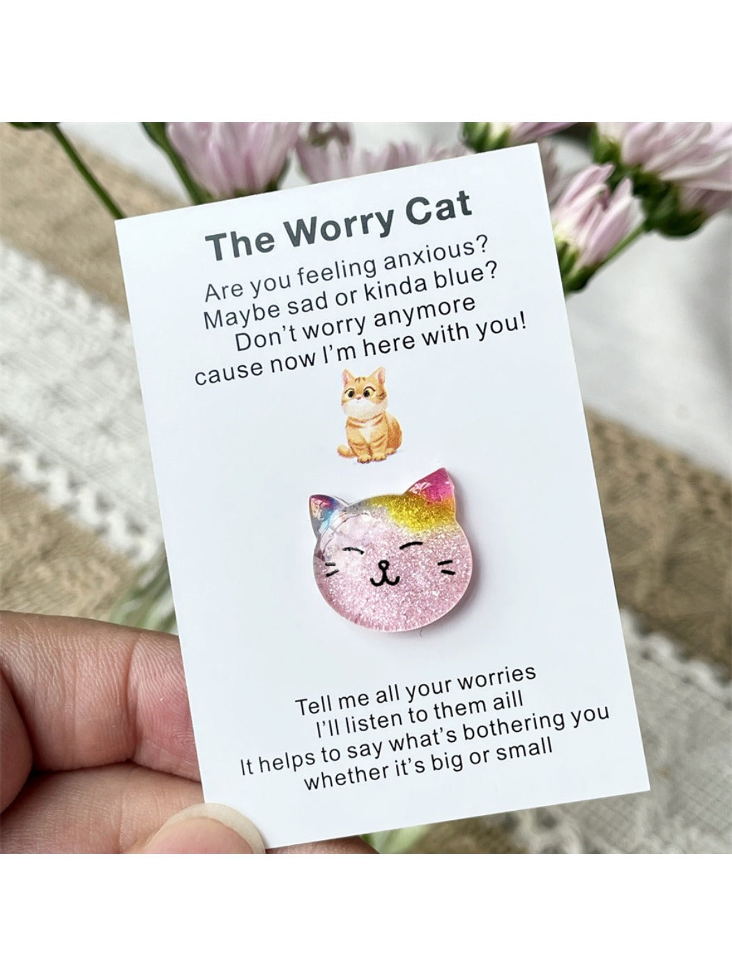 Taphug - Pocket Hug Pink Blue Cat pocket hug card and keepsake token view 3