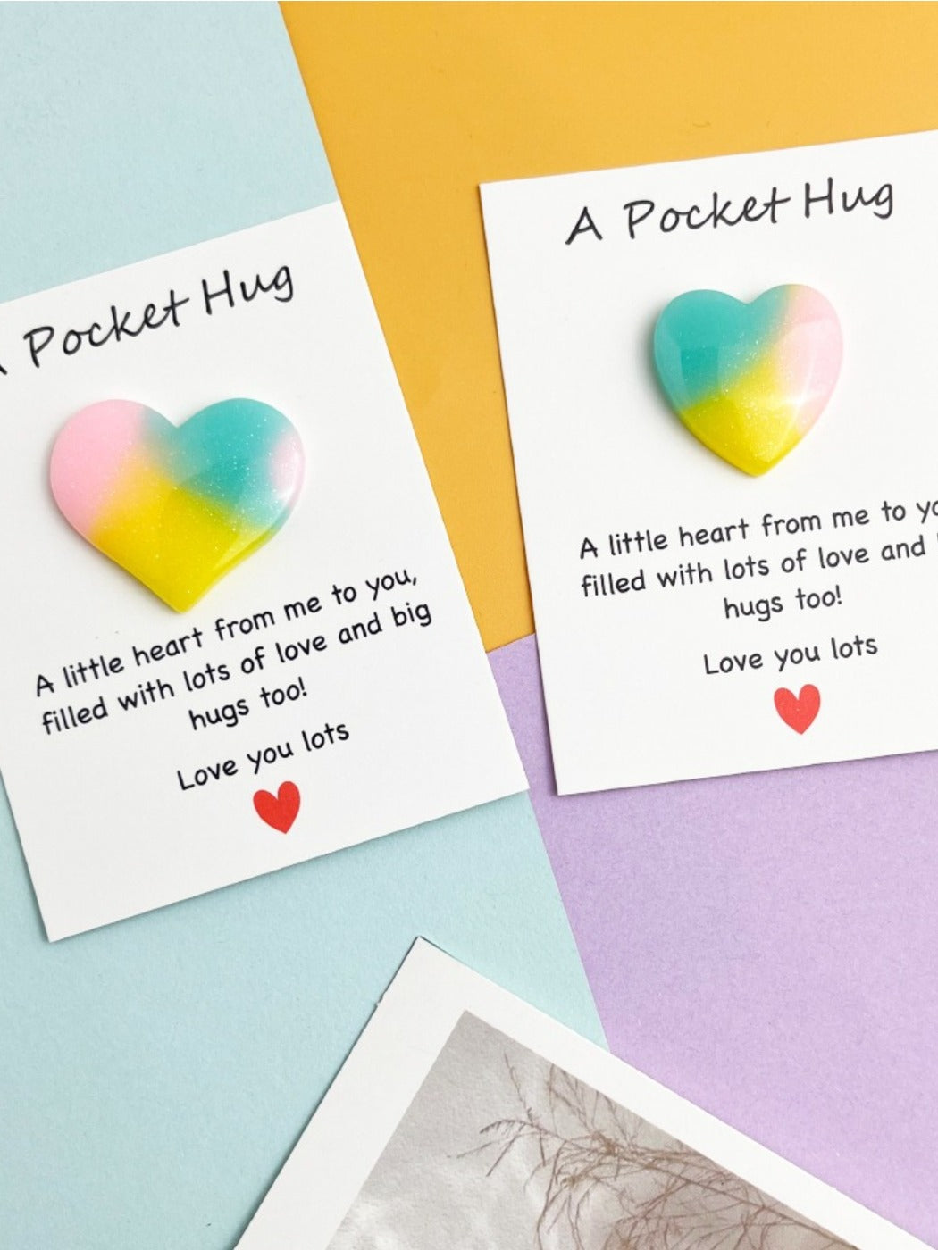 Taphug - Pocket Hug Tri Color Gradient Moon Star pocket hug card and keepsake token view 2