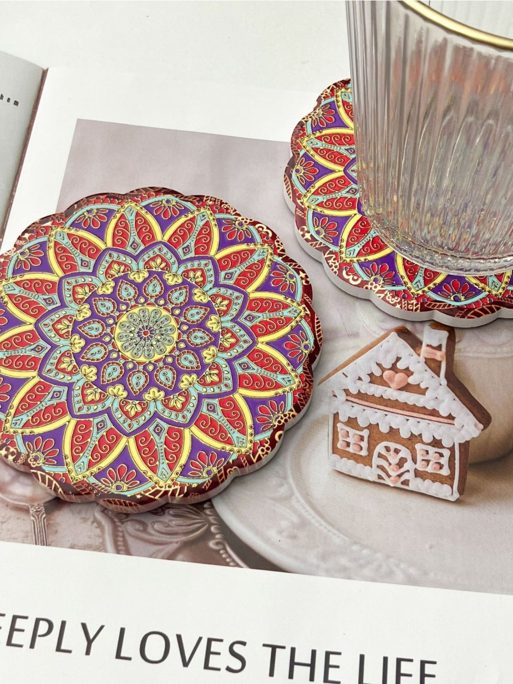 Thimara - Vintage Bohemian Style Round Lace Ceramic Coaster