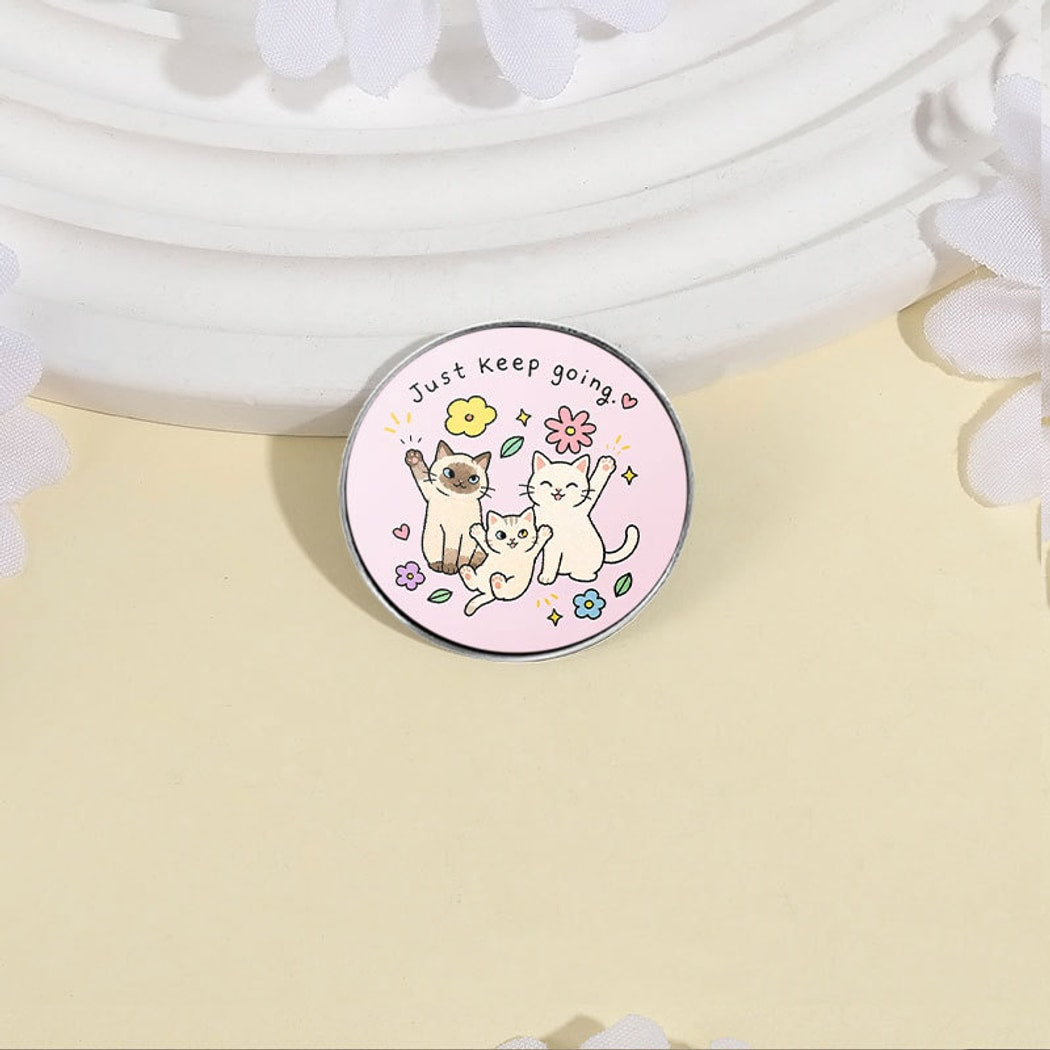 Pinori - Cute Cat Letter Round Decorative Brooch