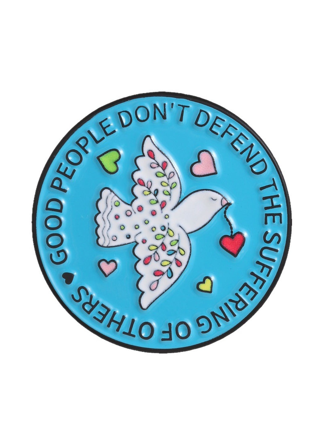 Pinori - Cute Cartoon Peace Dove with Colorful Hearts & Blue Circle Pin