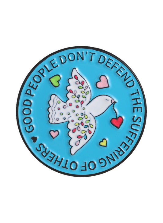 Pinori - Cute Cartoon Peace Dove with Colorful Hearts & Blue Circle Pin