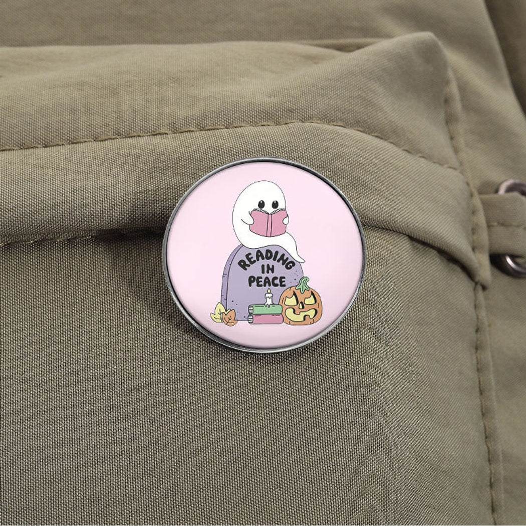Pinori - Cute Ghost Lettered Round Fashion Pin
