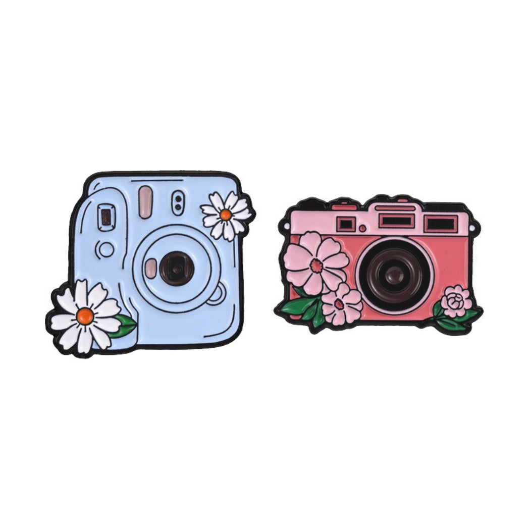 Pinori Flower Camera Enamel Pin Set