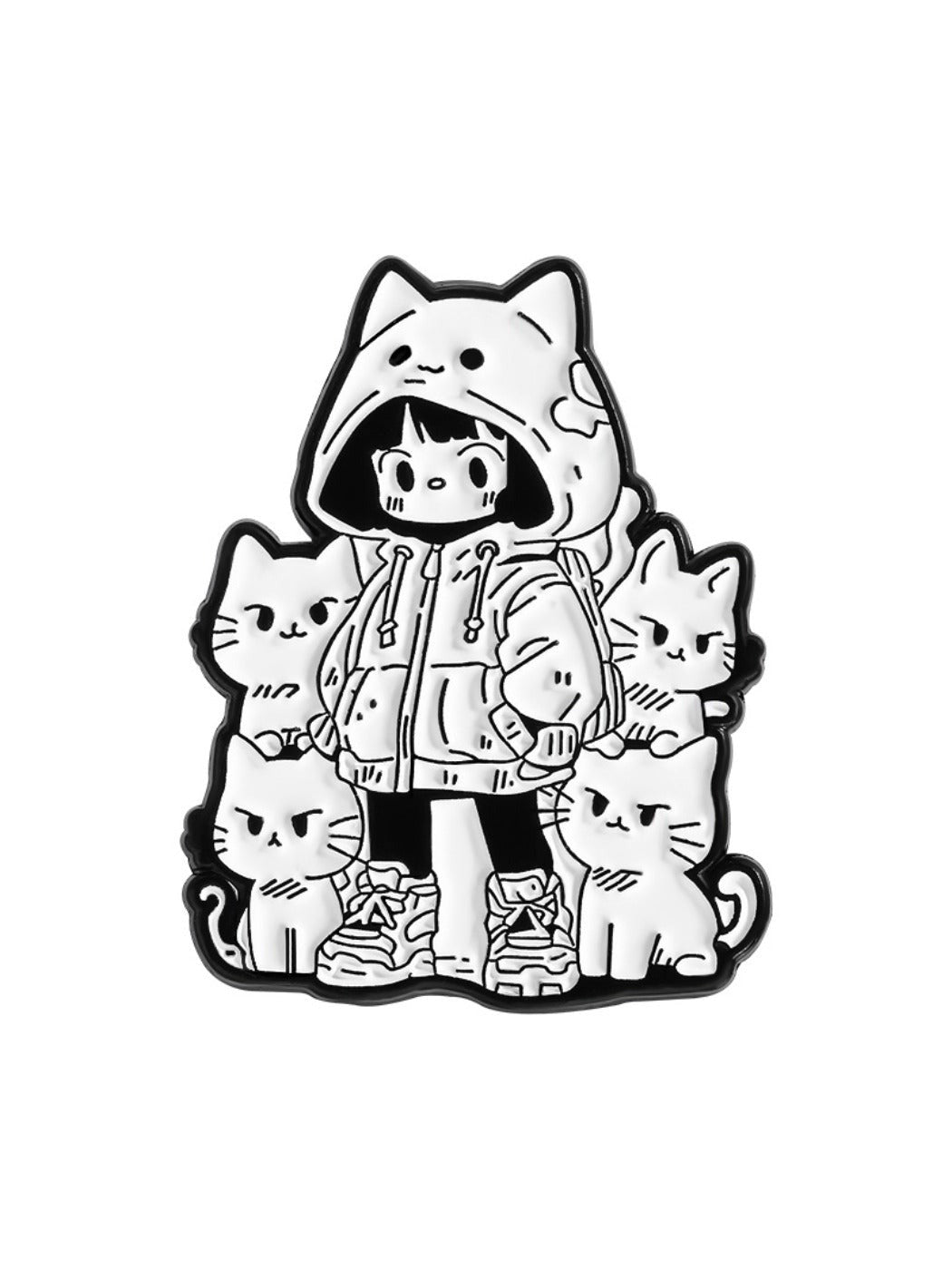 Pinori - Cute Cat And Girl Brooch