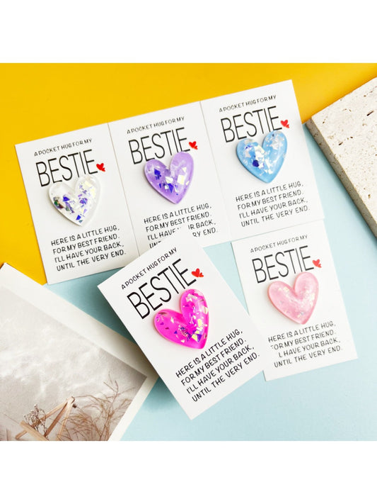 Taphug Pocket Hug glitter heart keychain with Best Friends text on white background