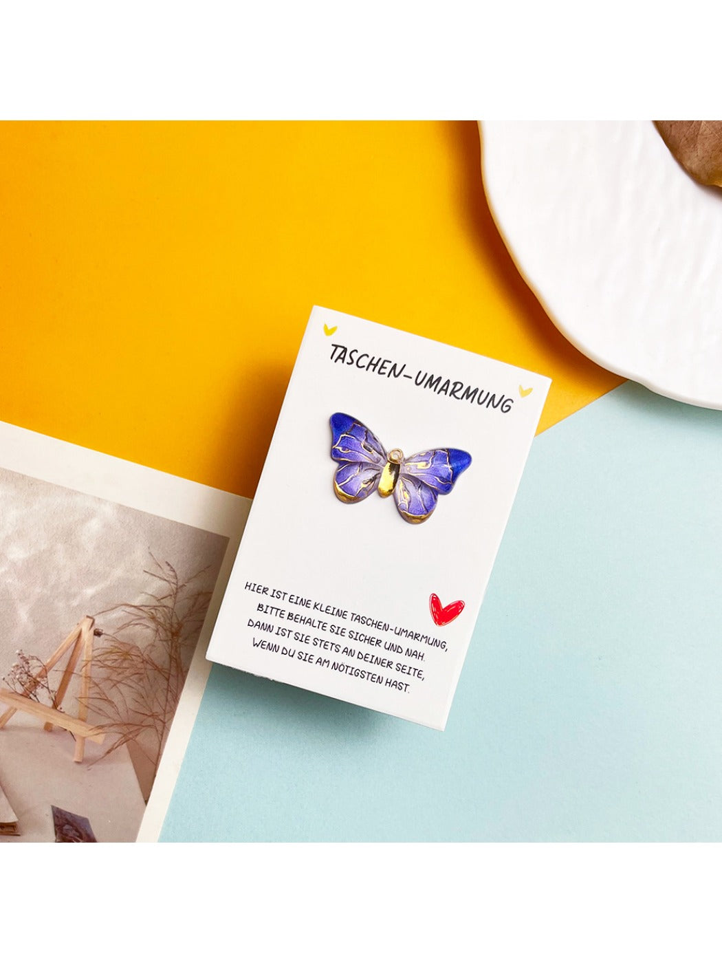 Top view of Taphug pocket hug card with butterfly gradient artwork